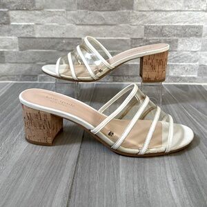 Kate Spade Clear and Cork Mule Heel Shoe- White with Gold- Size 8 Women